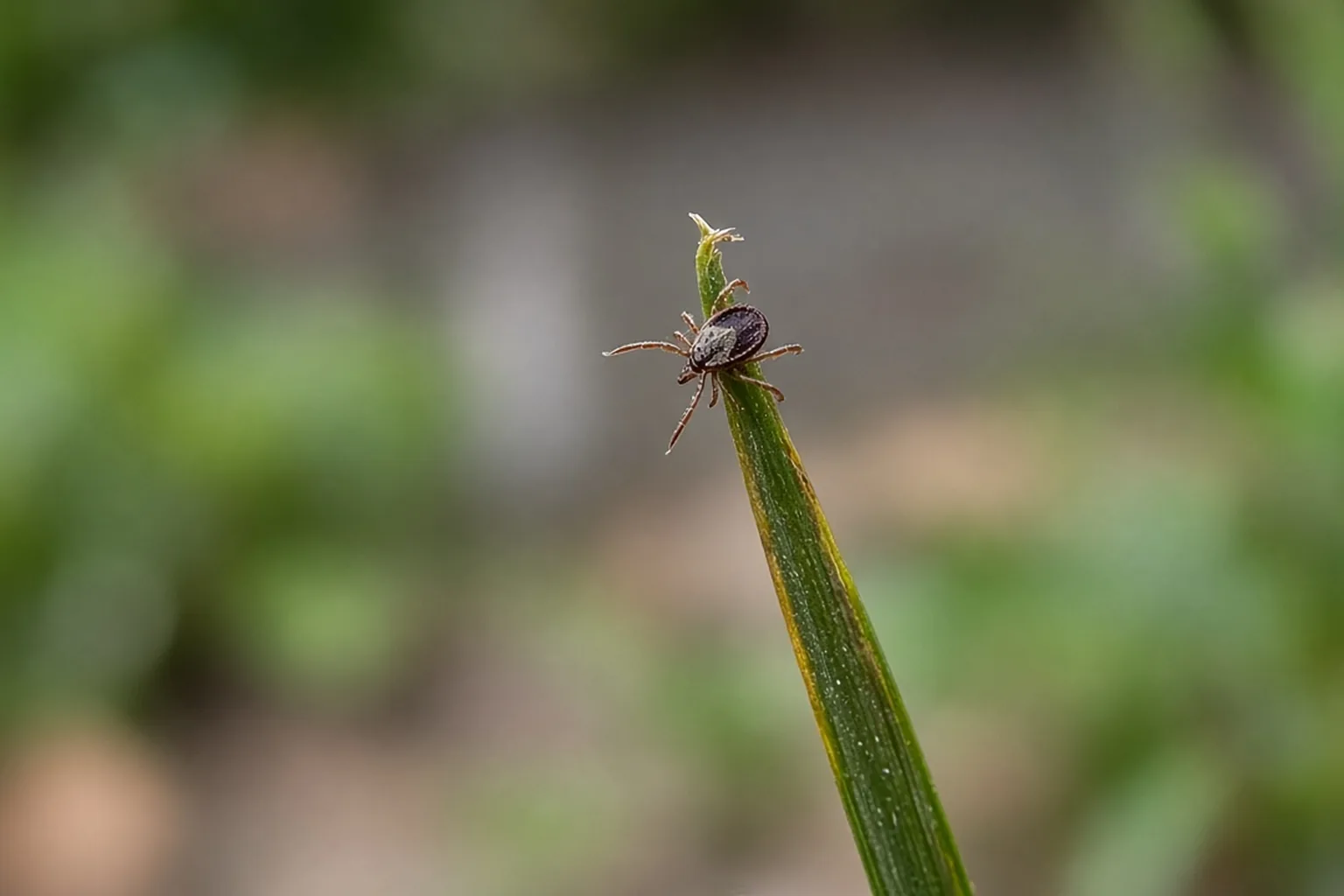 Tick questing at the tip of tall grass